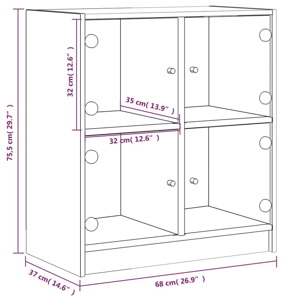 Βοηθητικό Ντουλάπι Καπνιστή Δρυς 68x37x75,5 εκ. Γυάλινες Πόρτες - Καφέ