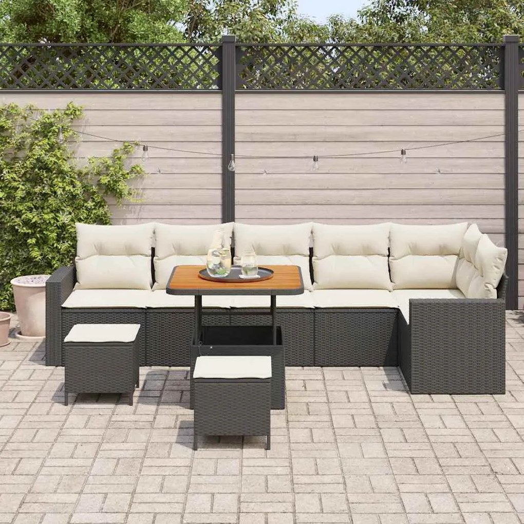 vidaXL Σετ Καναπέ Κήπου 9 pcs Μαύρο και κρεμ 80 x 80 x 71 cm
