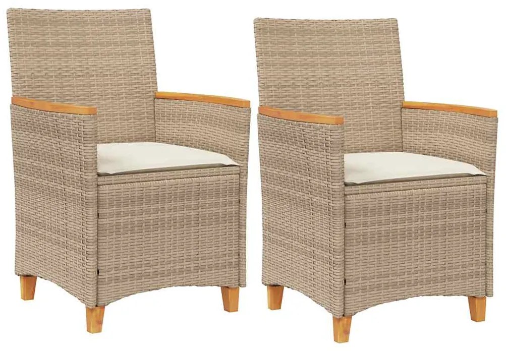 vidaXL Καρέκλες Κήπου 2 τεμ. Μπεζ Συνθ. Ρατάν/Μασίφ Ξύλο+Μαξιλάρια