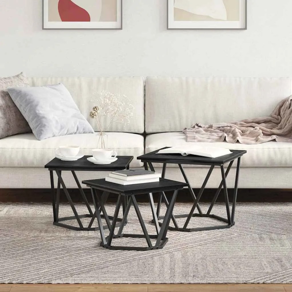 vidaXL Τραπεζάκι σαλονιού 3 pcs Μαύρη δρυς 50 x 50 x 40 cm