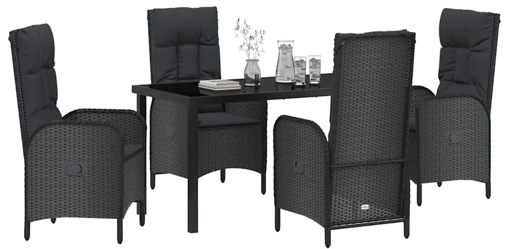 vidaXL Σέτ φαγητού για κήπο με μαξιλάρι 5 pcs Μαύρο συνθετικό ρατάν