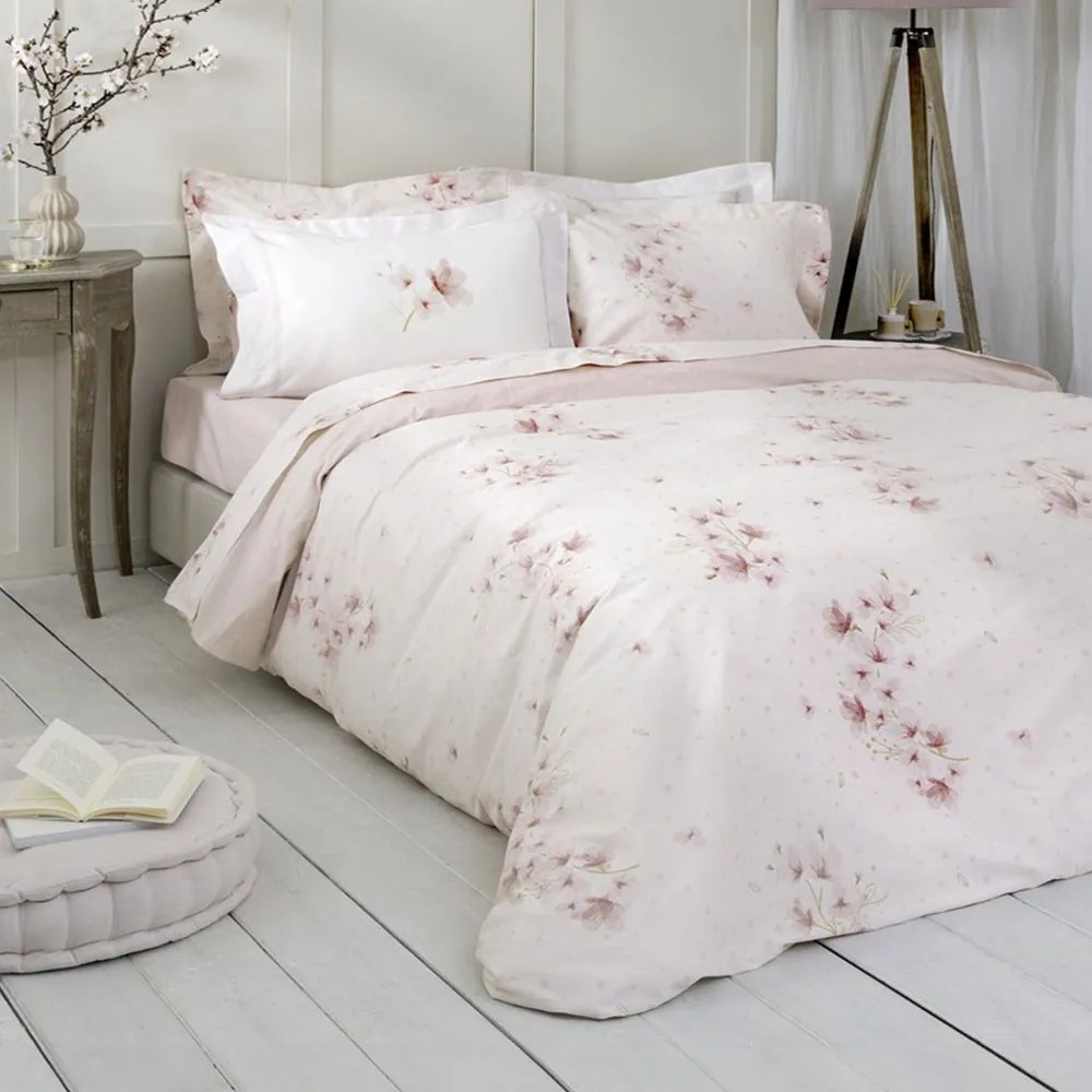 Σεντόνια Forget Me Not Με Λάστιχο (Σετ 4τμχ) Pink Nima Υπέρδιπλo 160x232cm 100% Cotton Satin