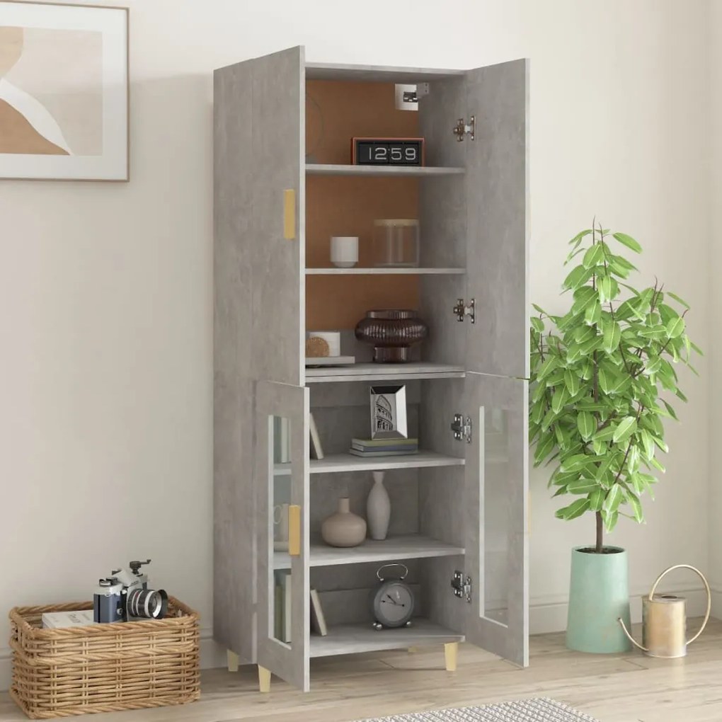 vidaXL Ντουλάπι Γκρι Σκυροδέματος 69,5x34x180 εκ. Επεξεργασμένο Ξύλο