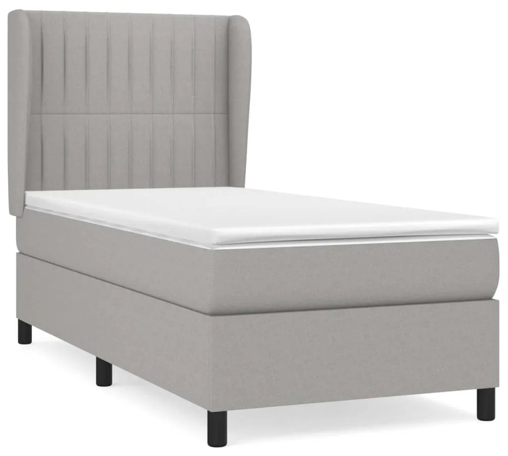 vidaXL Κρεβάτι Boxspring με Στρώμα Ανοιχτό Γκρι 90x190 εκ. Υφασμάτινο