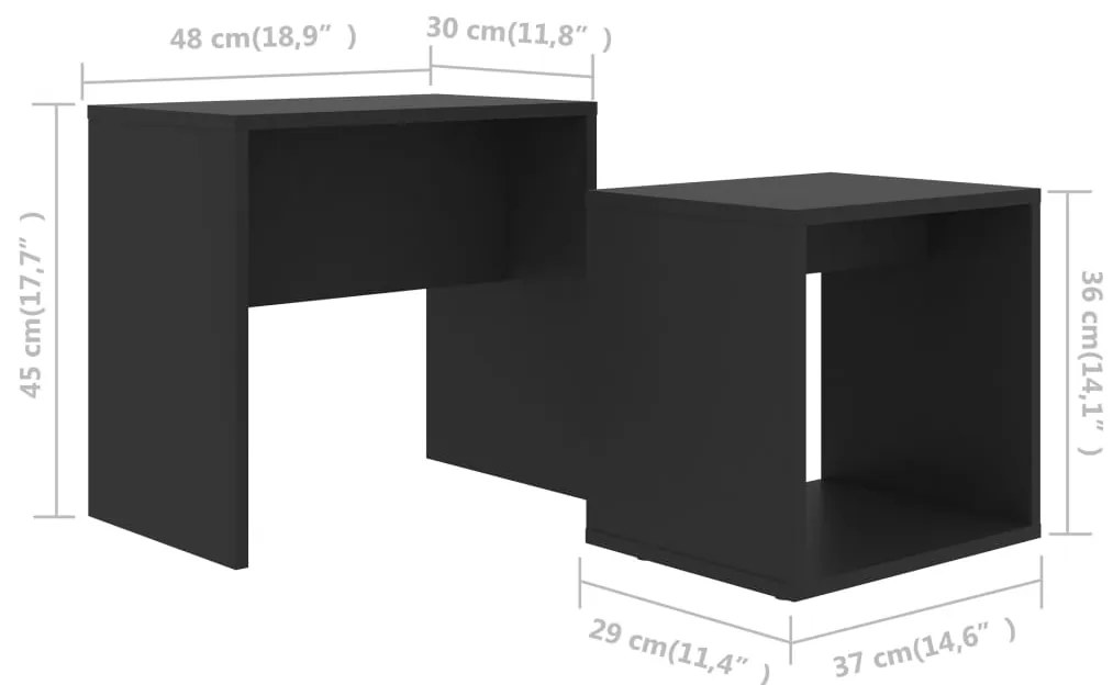 vidaXL Σετ Τραπεζάκια Σαλονιού Μαύρα 48 x 30 x 45 εκ. από Επεξ. Ξύλο