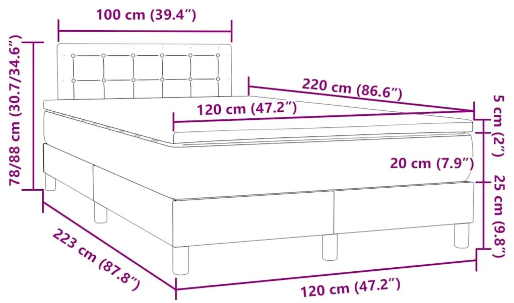 BOX SPRING ΚΡΕΒΑΤΙ ΜΕ ΣΤΡΩΜΑ ΣΚΟΥΡΟ ΓΚΡΙ 120X220 CM ΒΕΛΟΥΔΙΝΟ 3316636