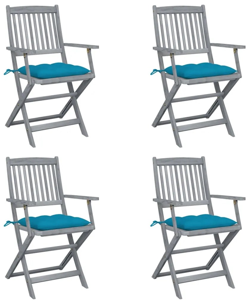 Καρέκλες Εξωτ. Χώρου Πτυσσόμενες 4 τεμ Ξύλο Ακακίας & Μαξιλάρια