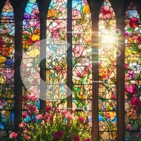 Intra Συλλεκτικό Ξύλινο Παζλ Plywood  4mm - Παράθυρο βιτρό με λουλούδια και φως του ήλιου Σε Ξύλινο Κουτί - Διαστάσεις Puzzle: 10x10 cm – 25 κομμάτια