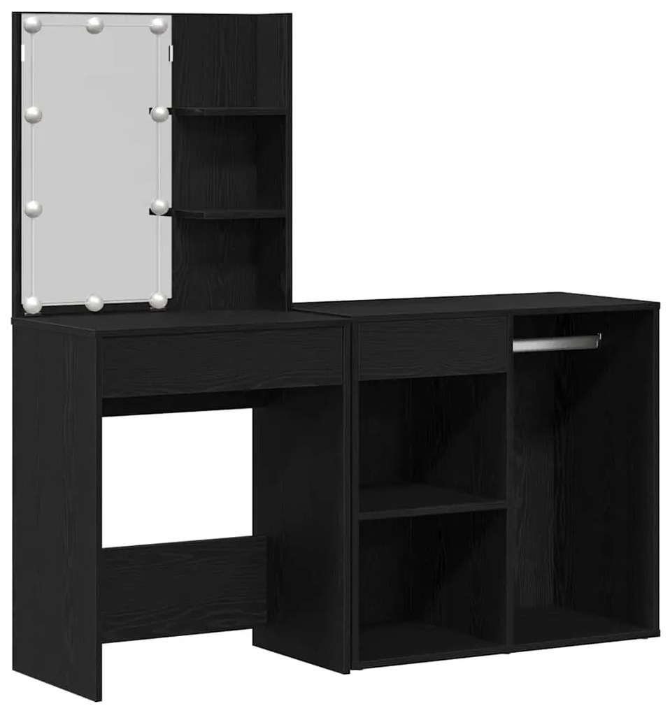 vidaXL Ξύλινο Τραπέζι Μακιγιάζ με LED Μαύρη δρυς 140 x 40 x 140 εκ