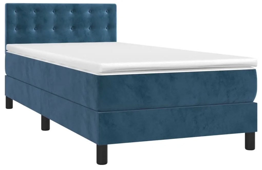 vidaXL Κρεβάτι Boxspring με Στρώμα Σκούρο Μπλε 90x200 εκ. Βελούδινο