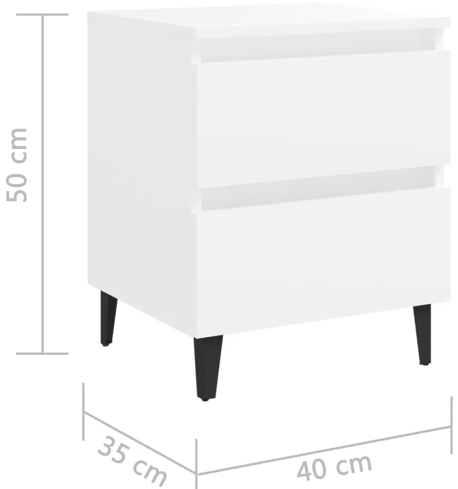 Κομοδίνο Λευκό 40 x 35 x 50 εκ. από Επεξ. Ξύλο - Λευκό