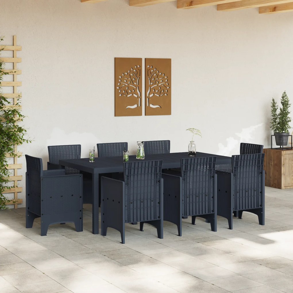 vidaXL Σετ Τραπεζαρίας Κήπου 9 pcs Ανθρακί Πολυπροπυλένιο