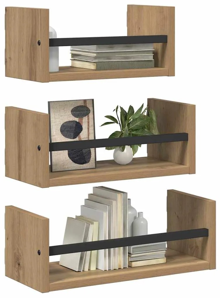 vidaXL Σετ ραφιών τοίχου με ράφι 3 pcs Artisan Oak 40x16x14εκ.