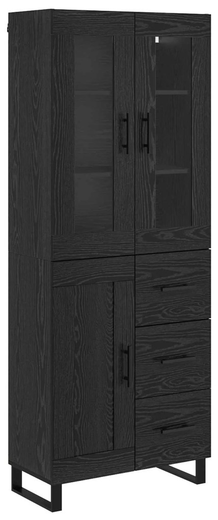 vidaXL Highboard με συρτάρι 2 pcs Μαύρη Οξυά Σύνθετο Ξύλο και Γυαλί