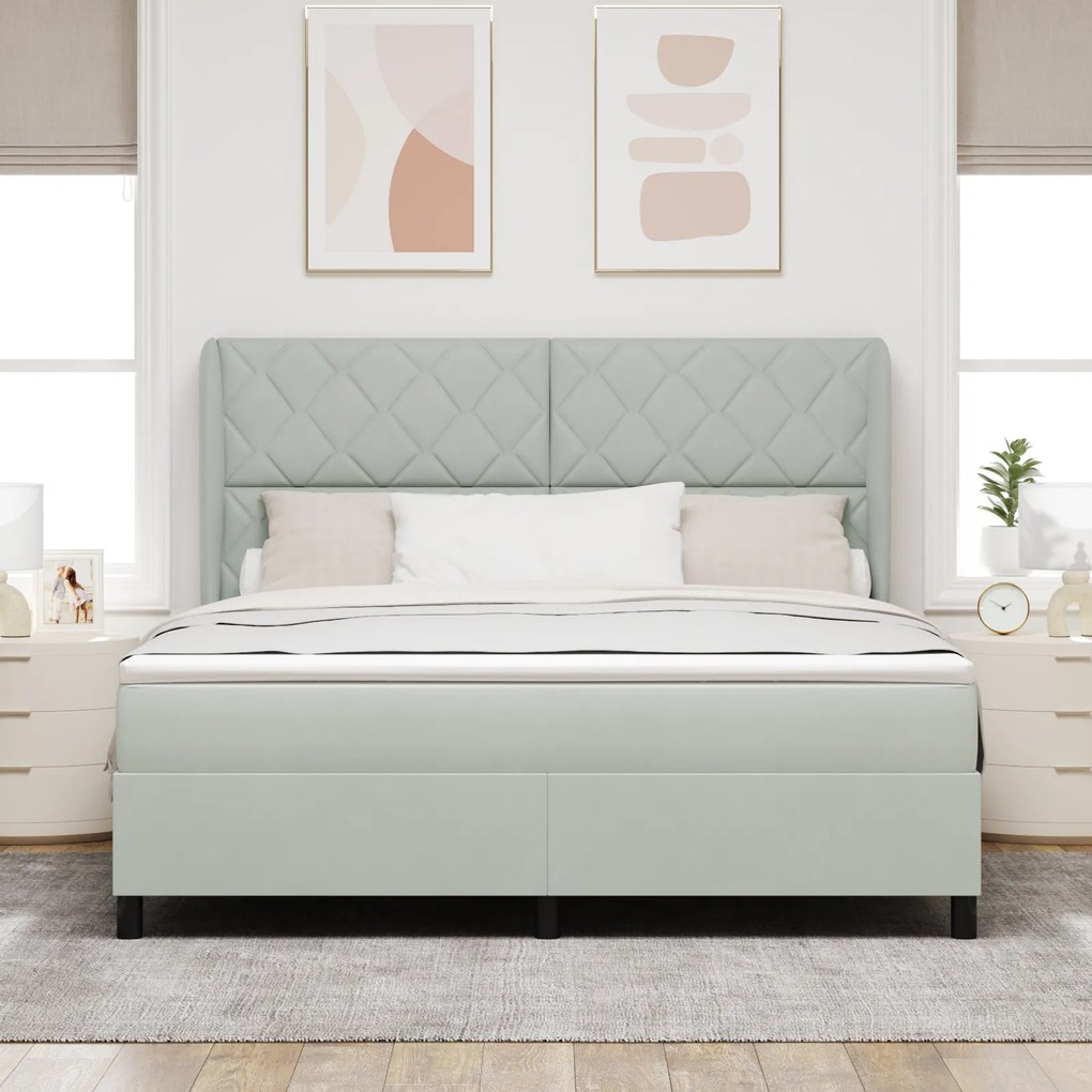 vidaXL Κρεβάτι Box Spring με στρώμα Ανοιχτό Γκρι 180x200 εκ Βελούδο