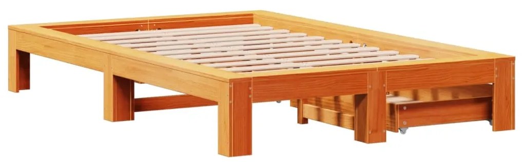 Σκελετός Κρεβ. Χωρίς Στρώμα Καφέ Κεριού 135x190 εκ Μασίφ Πεύκο - Καφέ