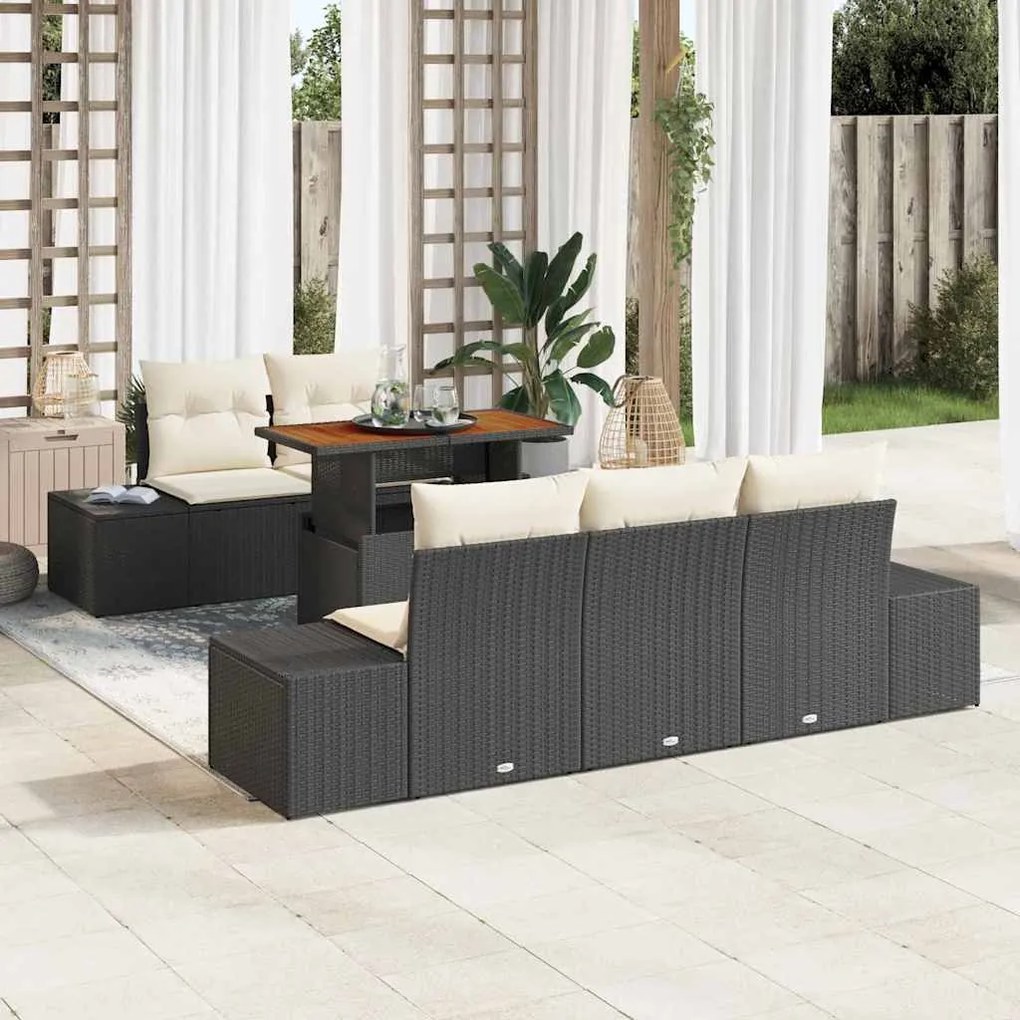 vidaXL Σέτ φαγητού για κήπο 6 pcs Μαύρο, Κρέμα 100 x 55 x 73 εκ