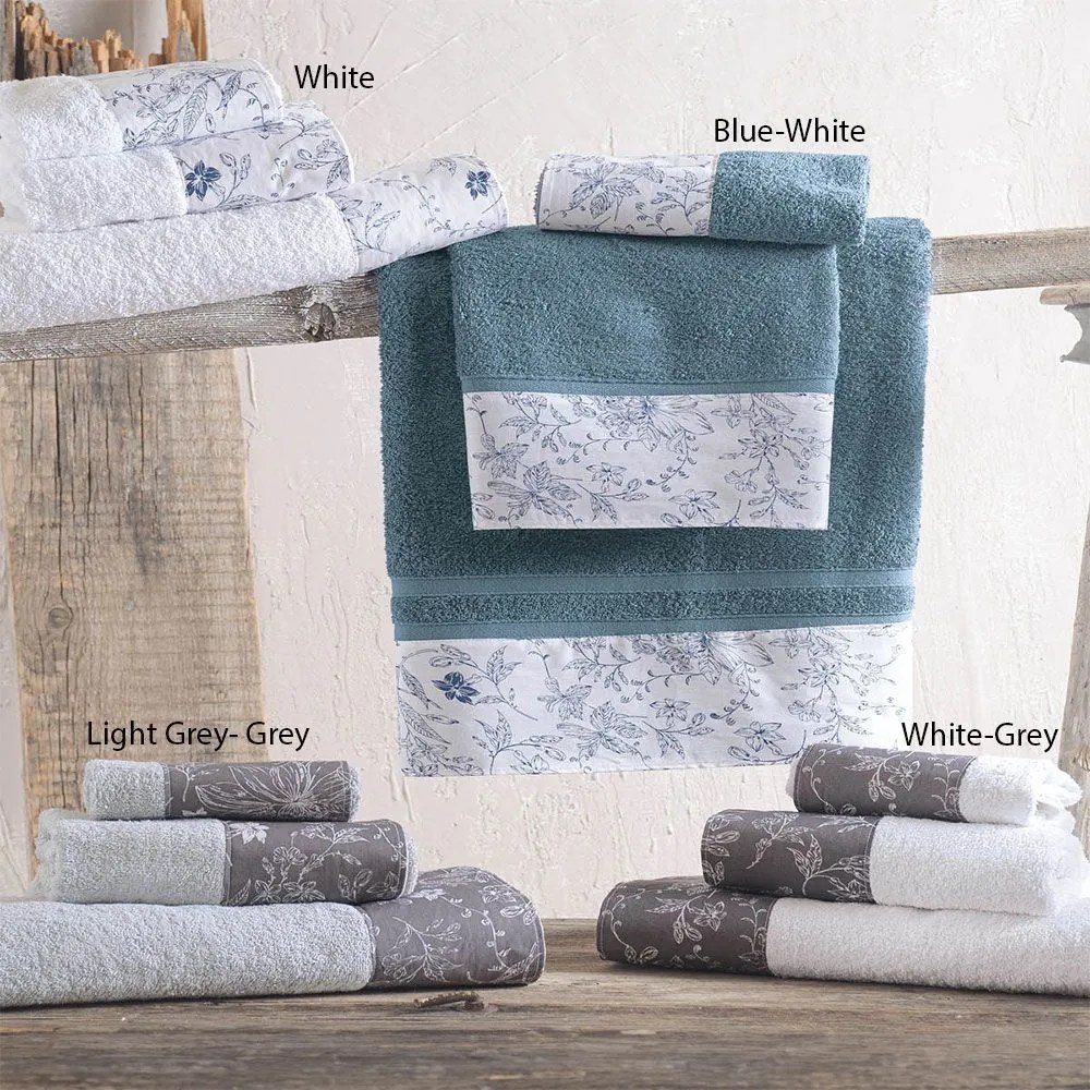 Πετσέτες Ortensia Σε Κουτί (Σετ 3τμχ) White-Grey Ρυθμός Σετ Πετσέτες 70x140cm 100% Cotton Foam