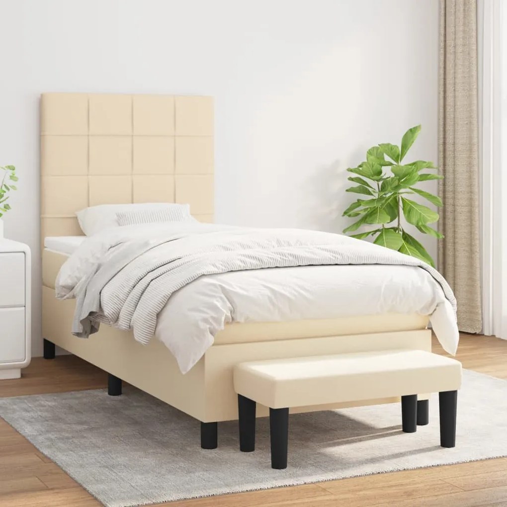 Κρεβάτι Boxspring με Στρώμα Κρεμ 80 x 200 εκ. Υφασμάτινο - Κρεμ