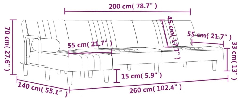 ΚΑΝΑΠΕΣ ΚΡΕΒΑΤΙ ΓΩΝΙΑΚΟΣ ΜΑΥΡΟΣ 260 X 140 X 70 ΕΚ. ΒΕΛΟΥΔΙΝΟΣ 3157245