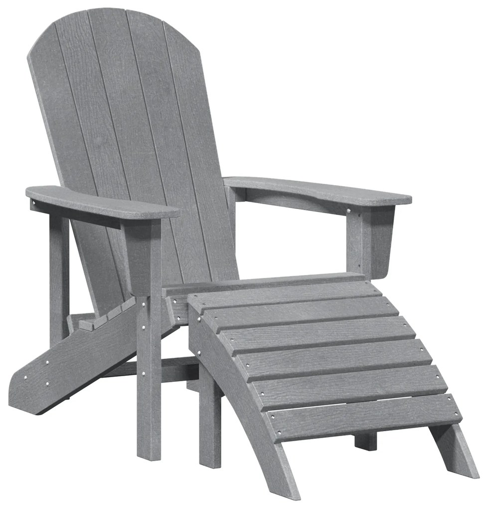 vidaXL Καρέκλα Adirondack με Υποπόδιο Ανοιχτό Γκρι HDPE