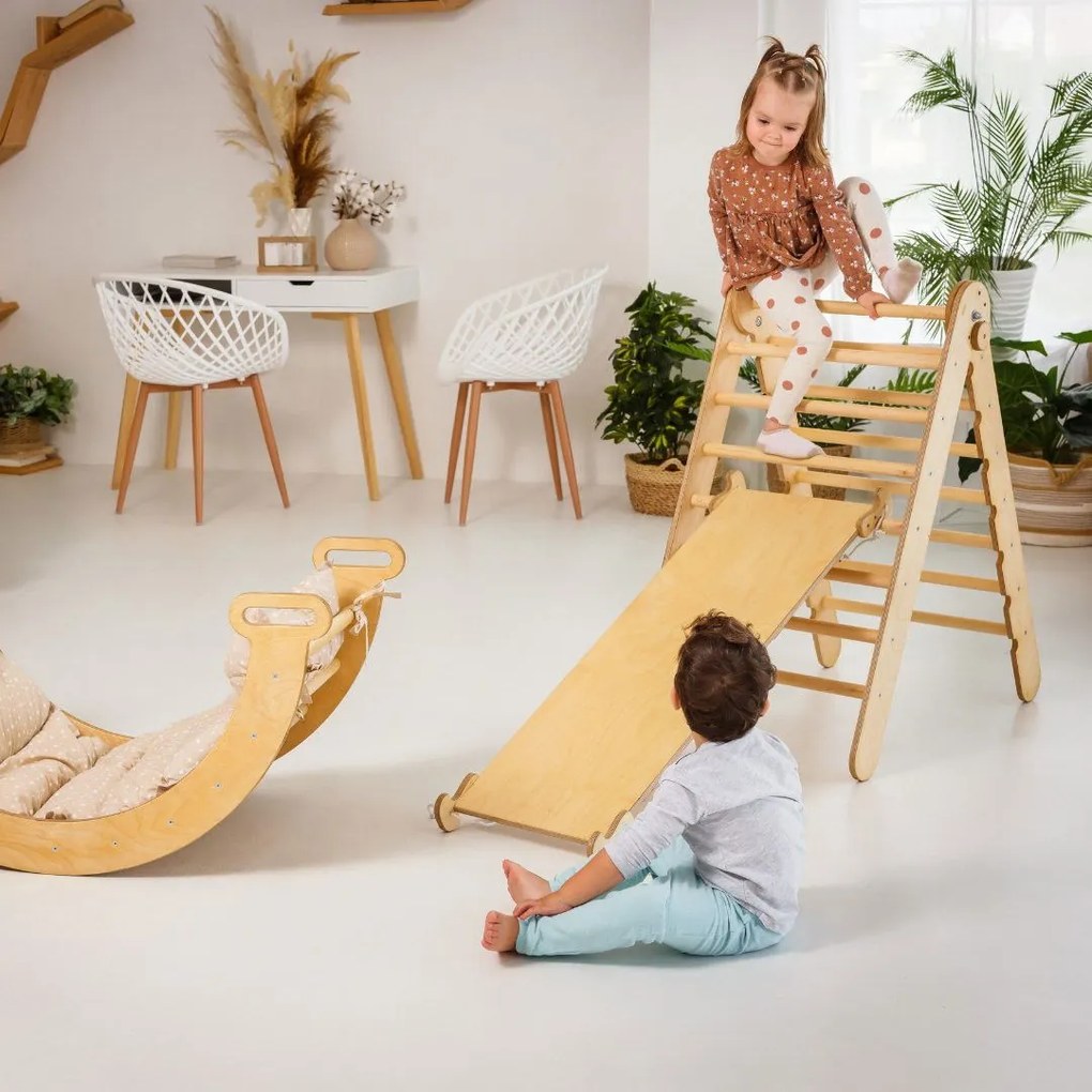 Σετ Αναρριχησης Montessori 4 Σε 1 Τριγωνικη Σκαλα + Αναρριχητικη Αψιδα + Τσουληθρα + Μαξιλαρι