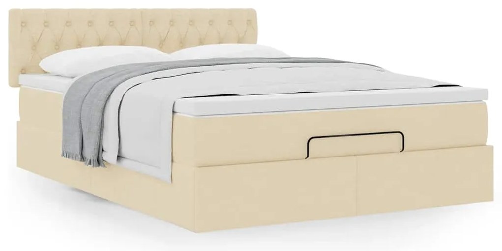 vidaXL Οθωμανικό κρεβάτι με στρώμα Cream 140x200cm ύφασμα