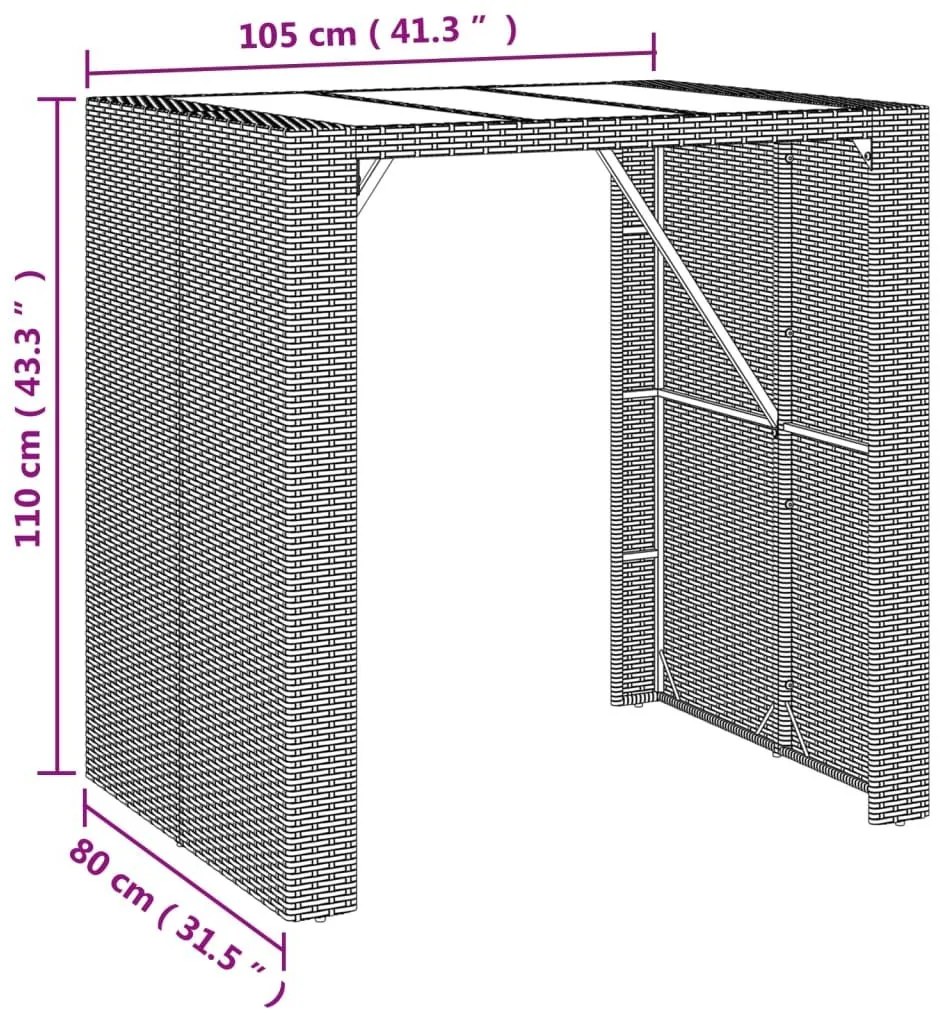 Τραπέζι Μπαρ με Γυάλ. Επιφάνεια Καφέ 105x80x110 εκ. Συνθ. Ρατάν - Καφέ