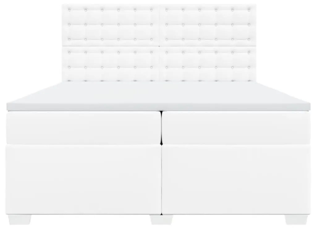 Κρεβάτι Boxspring με Στρώμα Λευκό 200x200 εκ. Συνθετικό Δέρμα - Λευκό