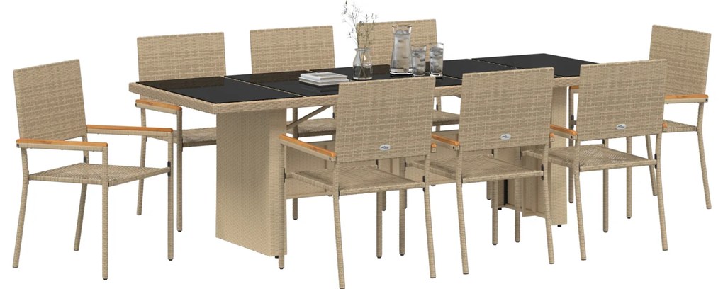 vidaXL Σέτ φαγητού για κήπο 9 pcs Μπεζ 240 x 90 εκ.
