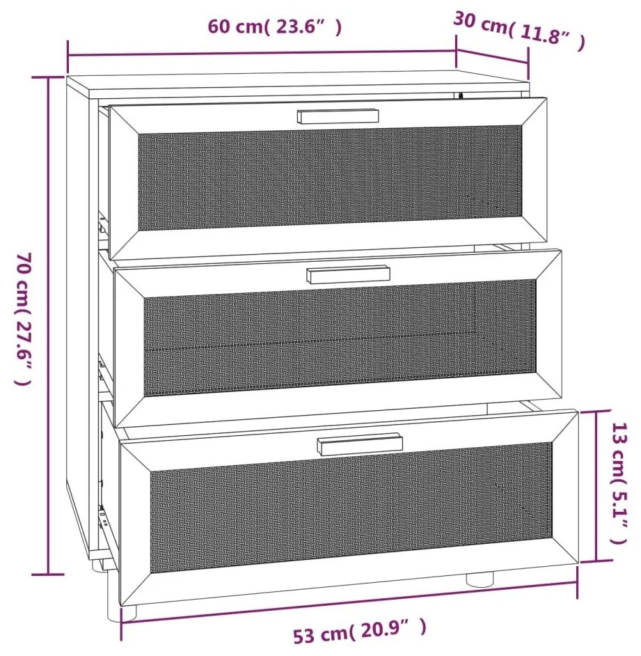 Ντουλάπι Λευκό 60 x 30 x 70 εκ. από Μασίφ Πεύκο &amp; Φυσικό Ρατάν - Λευκό