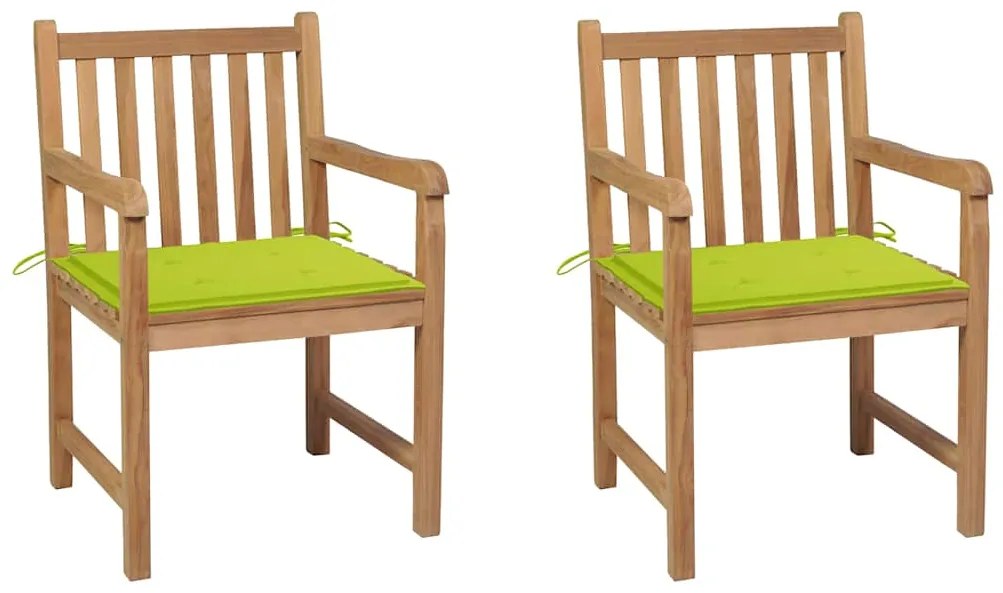 Καρέκλες Κήπου 2 τεμ. Μασίφ Ξύλο Teak με Φωτ. Πράσινα Μαξιλάρια