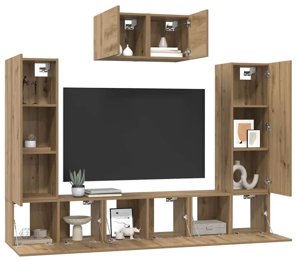 vidaXL Σετ επίπλου τηλεόρασης 7 pcs artisan δρυς 180 x 30 x 120 εκ