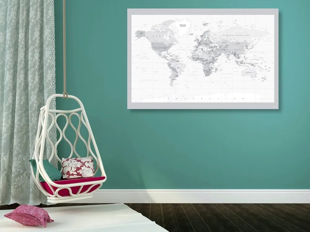 Εικόνα σε κλασικό ασπρόμαυρο χάρτη από φελλό με γκρι περίγραμμα - 90x60  wooden