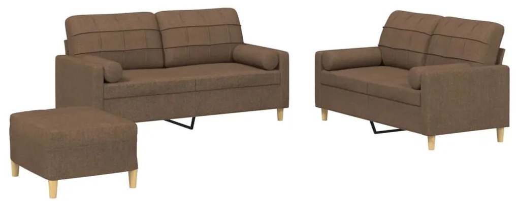 vidaXL Πολυθρόνες Σετ 3 Τεμαχίων Καφέ από Ύφασμα με Μαξιλάρια