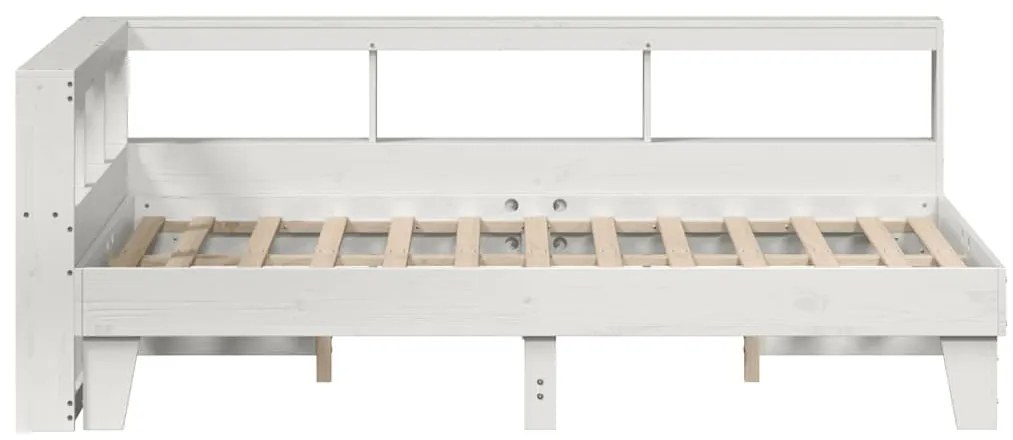Κρεβάτι Βιβλιοθήκη Χωρίς Στρώμα Λευκό 135x190 εκ Μασίφ Πεύκο - Λευκό
