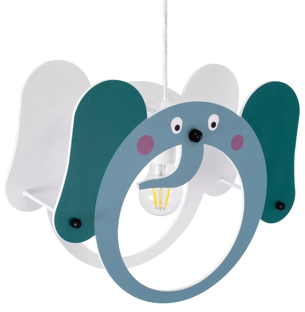 GloboStar® ELEPHANT 61578 Μοντέρνο Παιδικό Κρεμαστό Φωτιστικό Οροφής Μονόφωτο 1 x E27 Πράσινο PVC Φιγούρα Ελέφαντας Μ37.7 x Π15.5 x Υ31.5cm