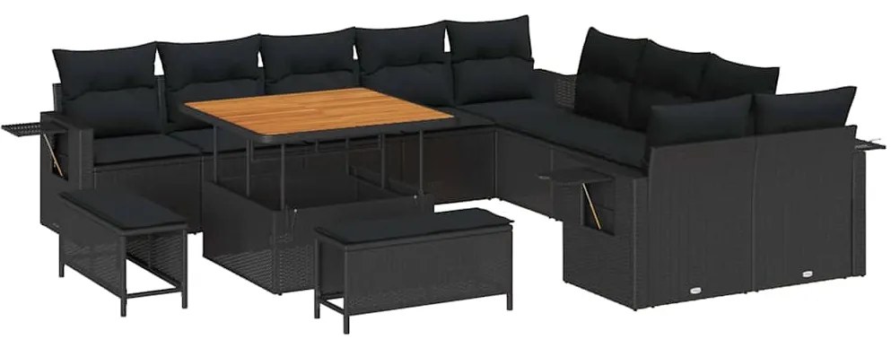 vidaXL Σετ Καναπέ Κήπου με αποθήκευση 13 pcs Μαύρο Πολυ ράταν