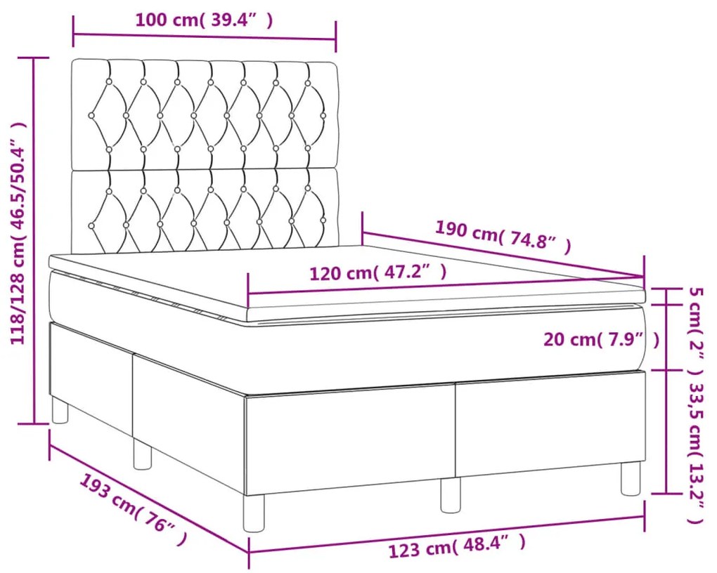 Κρεβάτι Boxspring με Στρώμα &amp; LED Κρεμ 120x190 εκ. Υφασμάτινο - Κρεμ