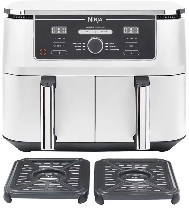 Ninja AF400EUWH διπλή φριτέζα θερμού αέρα, 2470W, 9,5 l, 6 προγράμματα, 40-240 C, ανεξάρτητες ζώνες, Λευκό