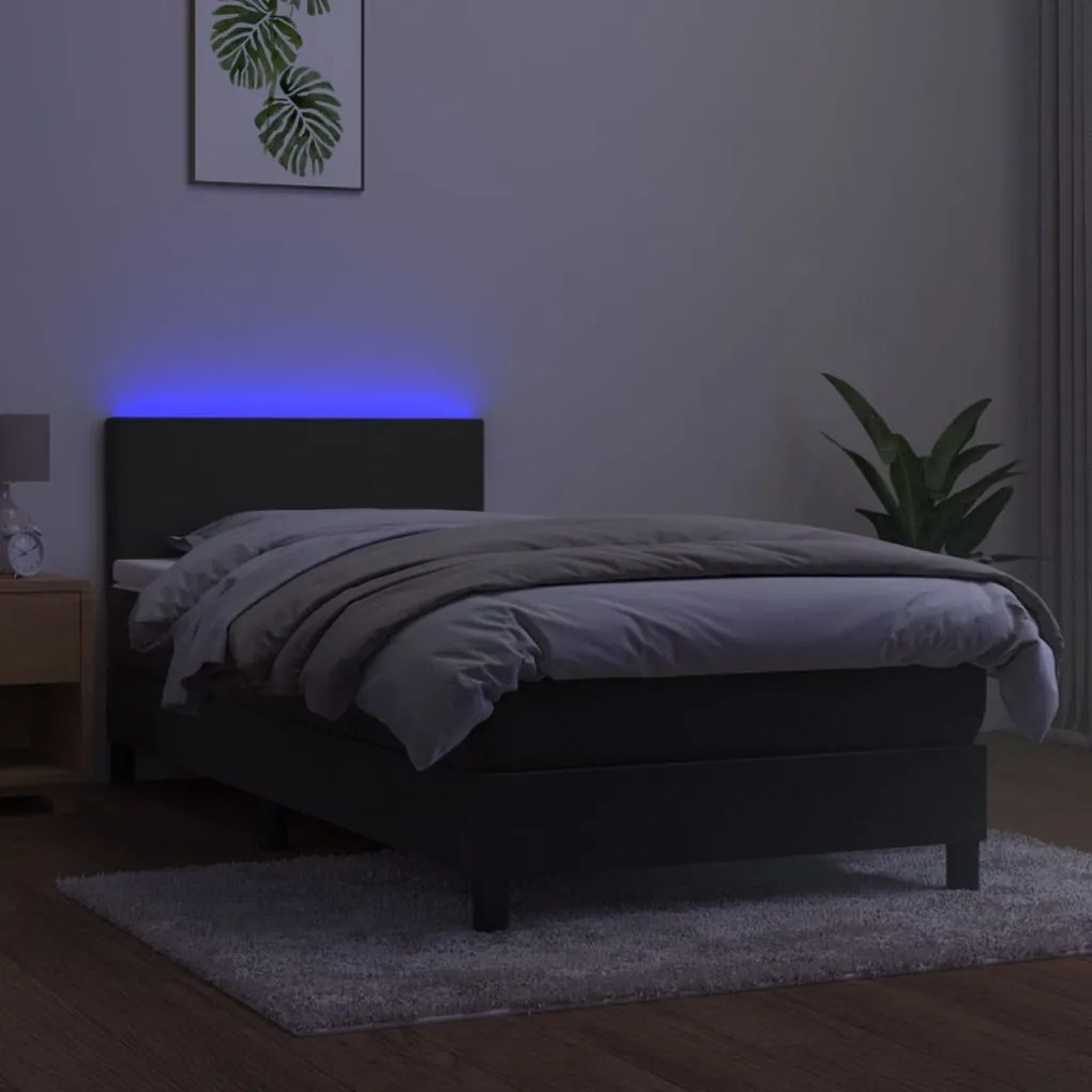 Κρεβάτι Boxspring με Στρώμα &amp; LED Σκ. Γκρι 80x200 εκ. Βελούδινο - Γκρι