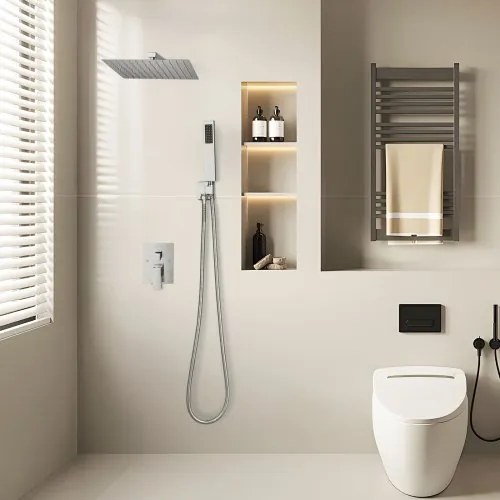 VEVOR Shower Faucet Set 12&quot; Square Rain Shower Head and Hand Set Silver Chrome