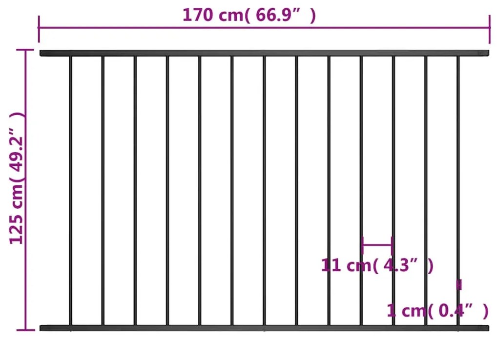 vidaXL Πάνελ Περίφραξης Μαύρο 1,7x1,25 μ Ατσάλι με Ηλεκτροστατική Βαφή