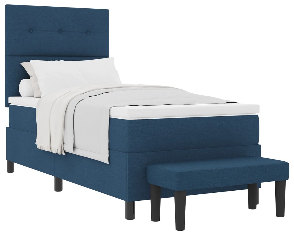 vidaXL Κρεβάτι Box Spring με Στρώμα & Πάγκο Μπλε 90x200 εκ. Ύφασμα