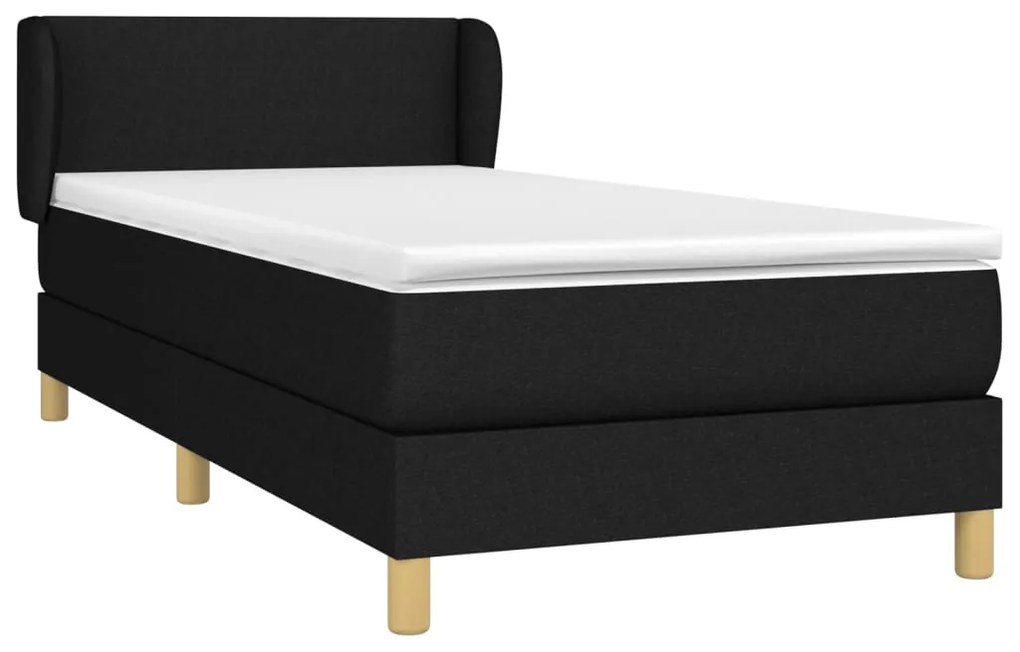 vidaXL Κρεβάτι Boxspring με Στρώμα Μαύρο 90x190 εκ.Υφασμάτινο