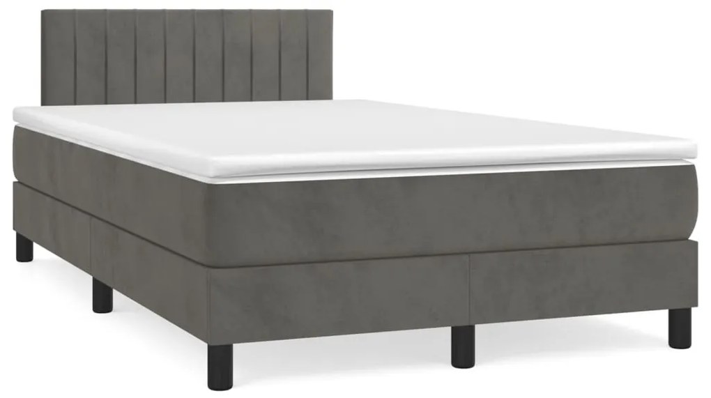 vidaXL Κρεβάτι Boxspring με Στρώμα Σκούρο Γκρι 120x190 εκ. Βελούδινο