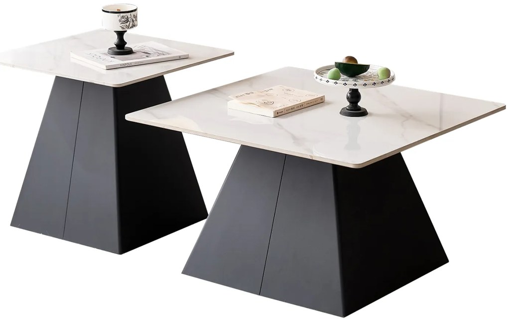 ΣΕΤ 2 ΤΡΑΠΕΖΙΑ ΣΑΛΟΝΙΟΥ QUBER(X) HM18311.02 SINTERED STONE ΤΕΤΡΑΓΩΝΟ--ΒΑΣΕΙΣ ΜΑΥΡΕΣ