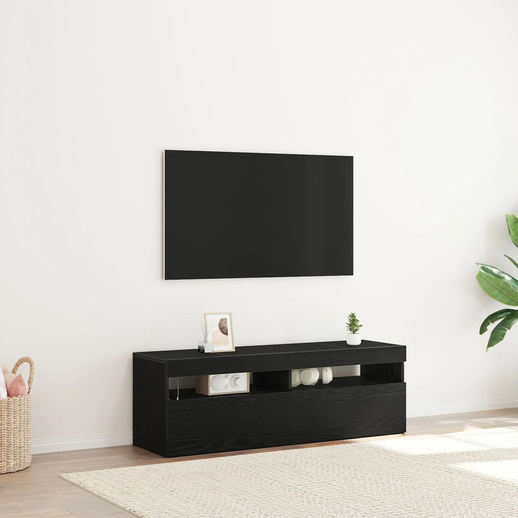 Ντουλάπα τηλεόρασης με LED Μαύρη Δρύς 120x35x40 εκ. Επεξεργασμένο ξύλο