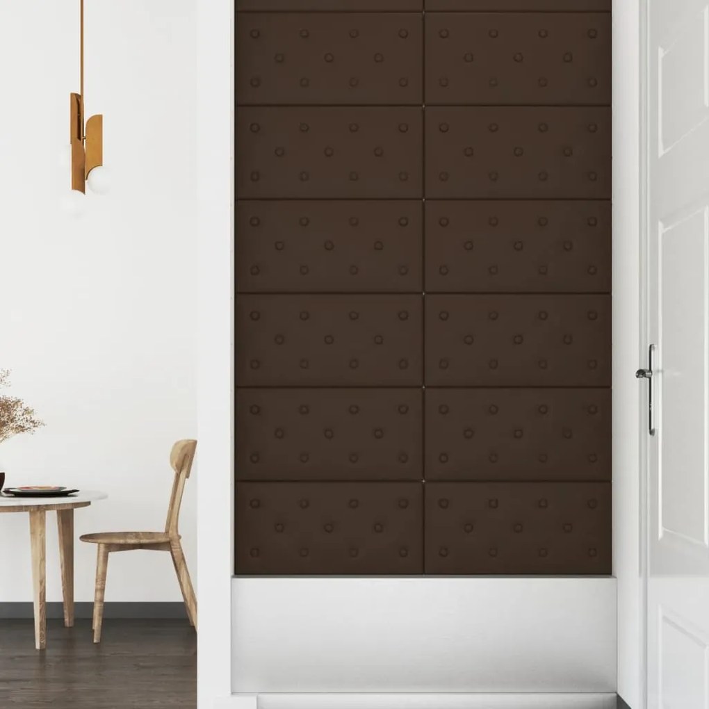 vidaXL Πάνελ Τοίχου 12 τεμ. Καφέ 60 x 30 εκ. 2,16 μ² Συνθετικό Δέρμα