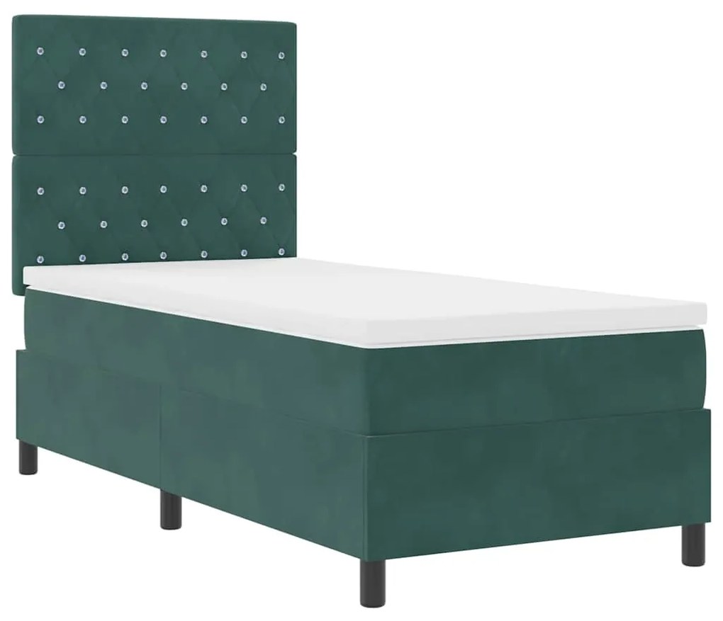 vidaXL Κρεβάτι με ελατήρια με στρώμα Σκούρο Πράσινο 90 x 190 cm ύφασμα